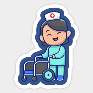 Cute nurse with wheelchair cartoon Sticker